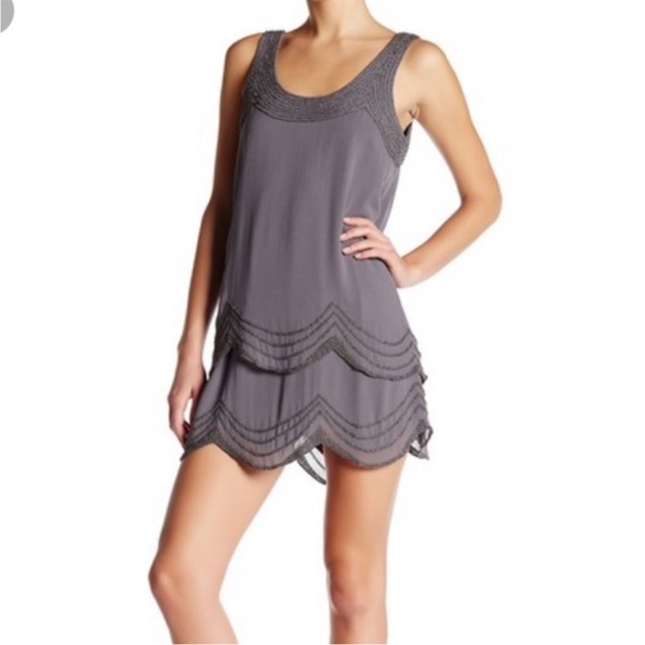 Joie Caruso 100% Silk Beaded Art Deco Gatsby Dress in Steel With Shimmer XXS - Picture 1 of 16